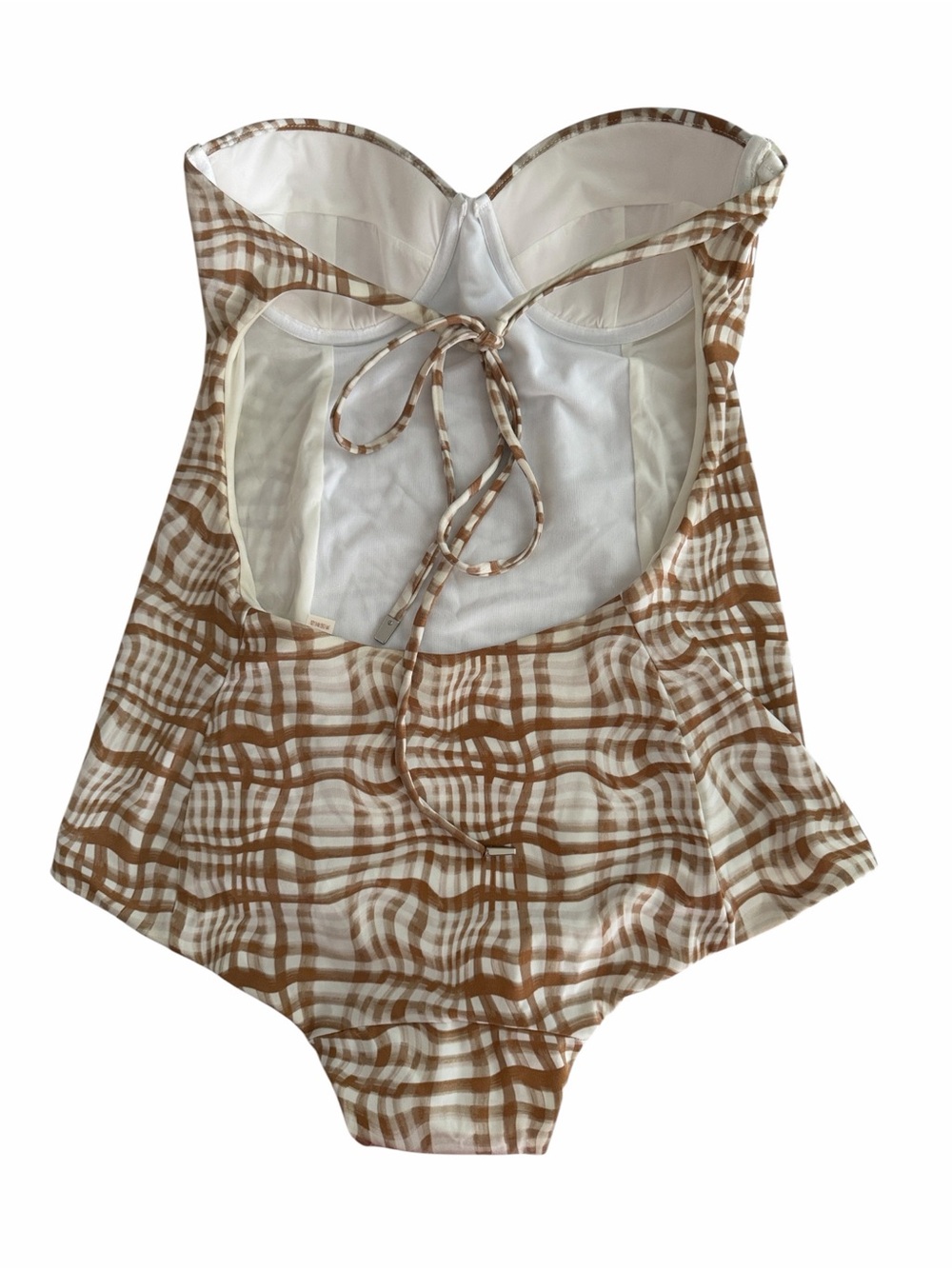 NWT Coach Warped Plaid Strapless One Piece Swimsuit Molded Bustier M - Picture 5 of 7